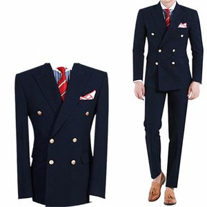 new Arrival Suits for Men Fi Peak Lapel Double Breasted Male Suit Slim Fit Formal Casual Groom Wedding Tuxedo 2 Piece Set B7yZ#