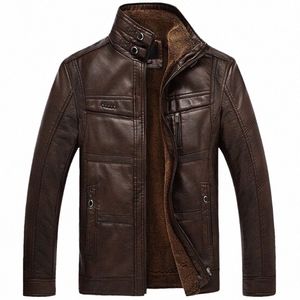 leather Jacket Men Coats 2024 Brand High Quality PU Outerwear Men Busin Winter Faux Fur Male Jacket Fleece w917#