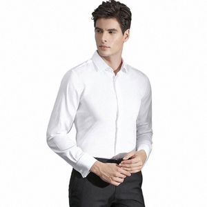 2021 Nowe wysokiej jakości koszule Busin Dr dla mężczyzn Mercered Cott Invisible Placket Solid Color LG Sleeve Mankiet F5JW#