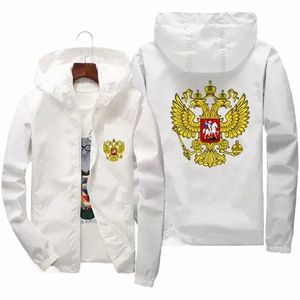 uomini Stemma della Russia Aquila Moto Parka Giacca a vento sottile Bomber antivento Cerniera Giacca con cappuccio Plus Size Nuovo soprabito J5nN #