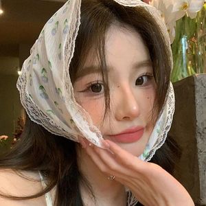 Halsdukar Summer Lace Triangle Headscarf Korean Women Headwear Square Scarf HeadBand Hair Accessories Sweet Turban Cap Girls Court Bonnet