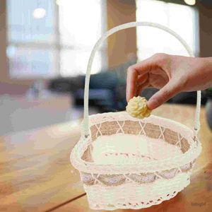 Storage Baskets Bow Pearl Flower Basket Wedding Lace Heart Shaped Candy Burlap Busket Macrame Jute Gift