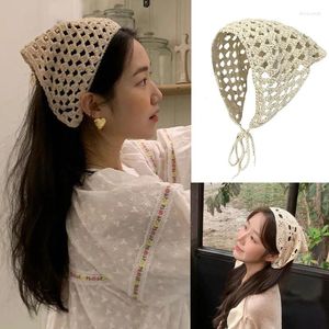 Scarves French Vintage Handmade Embroidered Solid Color Triangle Scarf Women Headband Hollow Summer Silk Korean Edition Y2k