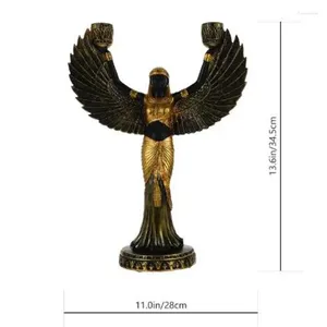 装飾的な置物エジプトのホルダー彫像女神イシス図形の彫刻ろうそく設定者樹脂装飾装飾金属翼のテーマの柱