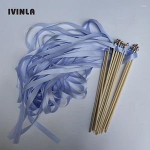 Party Decoration 50pcs/lot Light Blue Wedding Ribbon Wands With Bells For