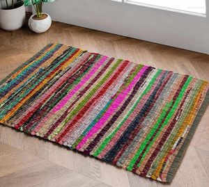 Carpets Carpet Hand Woven Striped Rag Recycled Cotton Colorful Rug