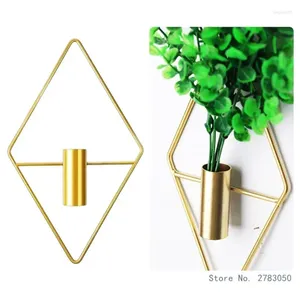 Vases 2Pcs Diamond Shape Hanging Vase Geometric Metal Wall Planter Indoor Plant Holder Shelf Rack For Cafe Home Office Garden