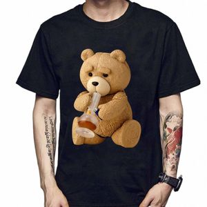 Nya herrtryck söta nallebjörn dricker öl affisch t-shirt sommar kort ärm topp cott t-shirt cool t-shirt topp streetwear c04s#