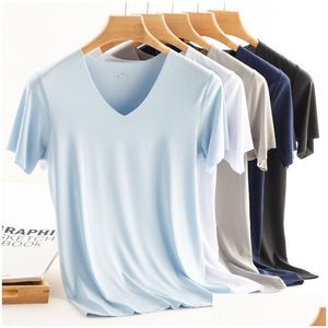 Homens camisetas Homens Camiseta Fitness Elástico Gelo Mens V Pescoço Manga Curta Para Masculino Micro Fibra Camisetas M-5Xl Roupas Gota Entrega Appa Dhefa