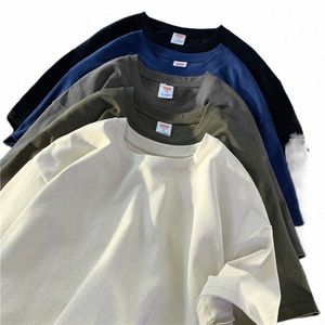 quality Brand 7.4oz 210gsm Men Cott T-shirts Solid Color Oversize Boy Short Sleeve Top Tees Summer Man Casual Basic Tshirt 5XL M96p#