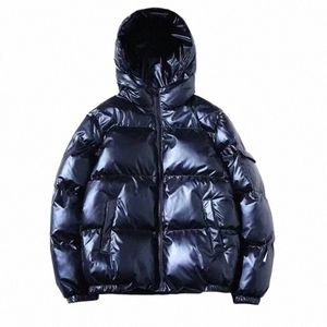 Jaqueta preta brilhante unissex Casacos femininos e masculinos Parkas acolchoadas com capuz jaquetas quentes s7Ga #