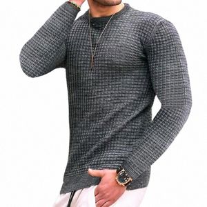 new Fi Men's Casual Lg sleeve Slim Fit Basic Knitted Sweater Pullover Male Round Collar Autumn Winter Tops Cott T-shirt u01Y#