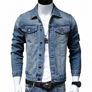 Autumn New Retro Denim Jacket Men Slim Punk Hip-Hop Fi Wed Distred High Quality Manlig Cowboy Coat Streetwear P05N#