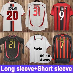 03 04 Inzaghi Rui Rui Costa Redondo Leng Sleeve Retro Soccer Jerseys 06 07 Shevchenko Kaka Pirlo NestaGattusoMaldini