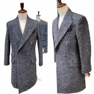 Cinza escuro Houndstooth Modern Men Coat Tailor-Made One Piece Men Blazer Overcoat Jacket Winter Wedding Groom Causal Prom Tailored x5tp #