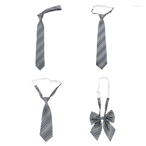 Båge slipsar grå randig förförbindad nack slips skol uniform justerbar slips student bowtie
