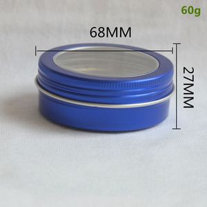 2oz Round Tins Screw Lids Tin Cans with Clear Window 60ml Blue Metal Spice Containers Aluminum Box DIY Travel Storage Jars