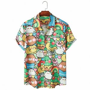 2024 Summer Mens Hawaiian skjorta tryckt FI Street Kort ärm i Plus Size Camp Collar Men Beach Floral Shirts Z40Q#