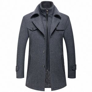 Inverno masculino fino ajuste lã trench coats fi médio lg outerwear masculino gola dupla zíper cor sólida casual casacos de lã a913 #