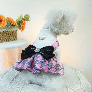Hundkläder Plaid Dress Pet Clothes Sweet Thermal Clothing Dogs Super Small Cute Chihuahua Print Autumn Winter Pink Girl Mascotas