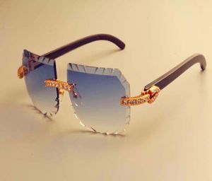 Nuovi occhiali da sole senza montatura con diamante extra large T3524013 occhiali da sole in corno di bufalo nero naturale con lenti incise misura della montatura 601751645