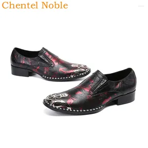 Casual Shoes Brand Chentel Manual Metal Gentleman Unique Men Shoe 2024 Real Leather Dress Flat Bottom Party Mens Red Black Color