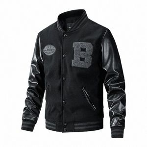 Neue Ankunft Männer Baseball Jacke Bomber Jacken Herbst Winter Kleidung Leder Hülse Dünne Cott Mäntel Größe M-3XL B5v7 #