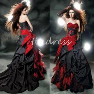 Vestido de noiva gótico preto e vermelho histórico traje medieval vampiro país vestidos de noiva babados em camadas rendas até vestido de noiva de Halloween vestidos vitorianos novia