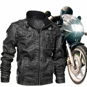 秋の男性fiフェイクレザースタンドカラーカジュアルバイクバイカージャケットコート0870＃