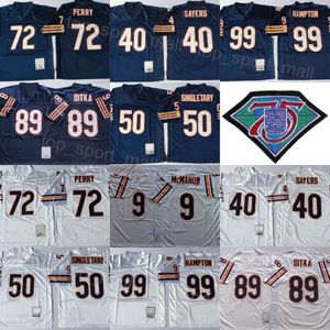 1966 1985 Retro Football 40 Gale Sayers Jersey 50 Mike Singletary 99 Dan Hampton 72 William Perry 89 Mike Ditka 9 Jim McMahon Vintage Navy Blue White Stitched 75th