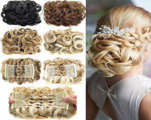 1pcs sentetik saçlar büyük bunlar chignon iki plastik tarak klipsinde chignon saç parçası uzantısı chignon kıvırcık saç5285681