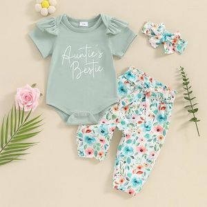 Clothing Sets Born Baby Girl Clothes Set Summer Short Sleeve Letter Print Romper Flower Pants Headband 3Pcs Outfit Infant