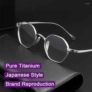 Sonnenbrille im japanischen Stil, handgefertigt, für Herren, Anti-Blaulicht-Rahmen, sechseckig, aus reinem Titan, KMN152, pochromische optische Myopie-Brille