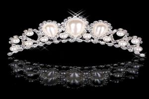 Cheap 18017 Beautiful Elegant mitation Pearl Rhinestone inlay Crown Tiara Wedding Bride Hair Comb Crowns for Prom Party Evening4394217