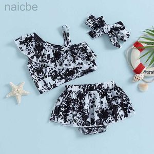 Einteiliges Baby-Mädchen-Zweiteiler-Badeanzug, One-Shoulder-Rüsche, Badeoberteil, Unterteil, Bikini-Set, Kleinkind-Badeanzug, Mädchen 24327