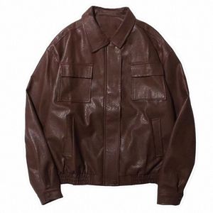 Lös läderjacka män kvinnor retro amerikansk stil bombplan outwear high street motorcykel lösa pu jackor ny vår höst x2sr#