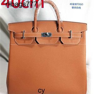 40cm Genuine Leather Tote Bk Handmade Hac Bag Full Canvas Men's and Women's Universal Handbag Large Capacity Cowhide Men's Travel Bag