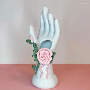 Vaser Hand Holding Flower Harts Vase Modern Art Shape Floral Desktop Prydnad Torkade bord för hembröllopsdekor