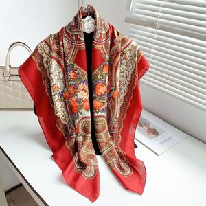 Lenços estilo étnico vintage lenço de seda mulheres paisley impressão lenço primavera acessórios de cabelo foulard pour cheveux hijab 110/110cm