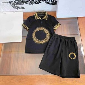 New kids designer clothes baby tracksuits summer suit Size 110-160 CM Gold sequin woven pattern POLO shirt and shorts 24Mar