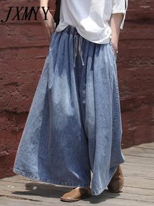 Damen Jeans Frühling und Sommer Wash To Do Old Lace-Up Wide Leg Culottes Frauen Literarische Lose Mode Lässig Große Größe Slim Hosen