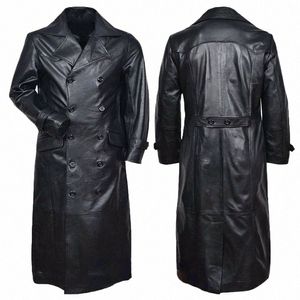 Tysk klassisk världskrig Militär enhetlig officer Black Windbreaker Locomotive Large Size Leather Jacket Men's Leather Coat 54BA#