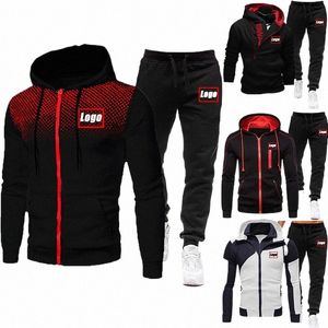 2022 primavera autunno logo personalizzato tuta casual set da uomo con cappuccio + pantaloni neri 2 pezzi abiti abiti sportivi fai da te YOU LOGO h65M #