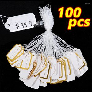 Bolsas de jóias 100 Pçs/lote Etiquetas de Preço DIY Etiquetas de Papel Em Branco Cartões de Visita Gravatas Etiqueta de Exibição de Cordas Etiqueta Pequena de Ouro e Prata