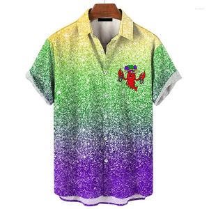 남성용 캐주얼 셔츠 3D 프린트 마디 크라스 페스티벌 남성용 하와이 셔츠 여름 패션 보라색 거리 느슨한 짧은 슬리브 탑 의류