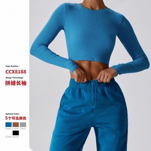 Женские леггинсы, футболка для бега и отдыха, одежда для фитнеса с длинными рукавами, быстросохнущий тонкий топ для йоги