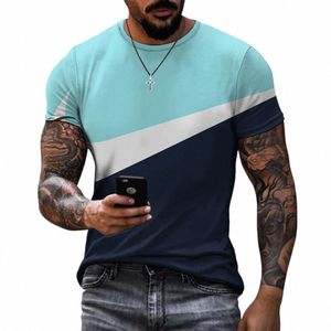 サマーメンズTシャツカラーパッチワーク3Dプリント半袖トップティーFIカジュアルな特大のOネック通気性男性衣類Z9PC＃