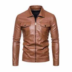 Herrfi läderjacka Autumn Motorcykel Slim Fit Waterproof Jackla Coat Autumn Outdoor Casual Cycling Pu Leather Top D3MK#