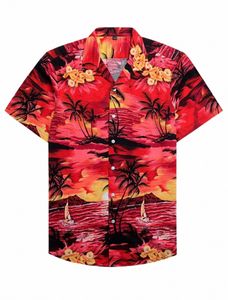 Summer Hawaiian skjorta 3D Tryckt färgglada växter män Kvinnor Klädstrand Kort ärm Blus FI Mäns Vocati Lapel Camisa O1ft#