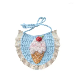 Dog Apparel Strawberry Vanilla Ice Cream Handcrafted Crochet Saliva Towel Bib Decoration For Cats Dogs And Pets